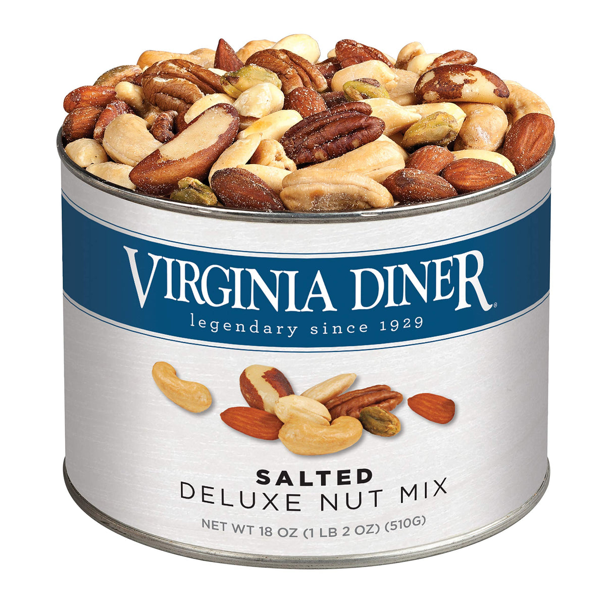 Virginia Diner Natural Virginia Deluxe Nuts, Almonds, Cashews, Pecans, Pistachios & Brazil Nuts, All Natural 18 Ounce (Pack of 1) Deluxe Nut Mix