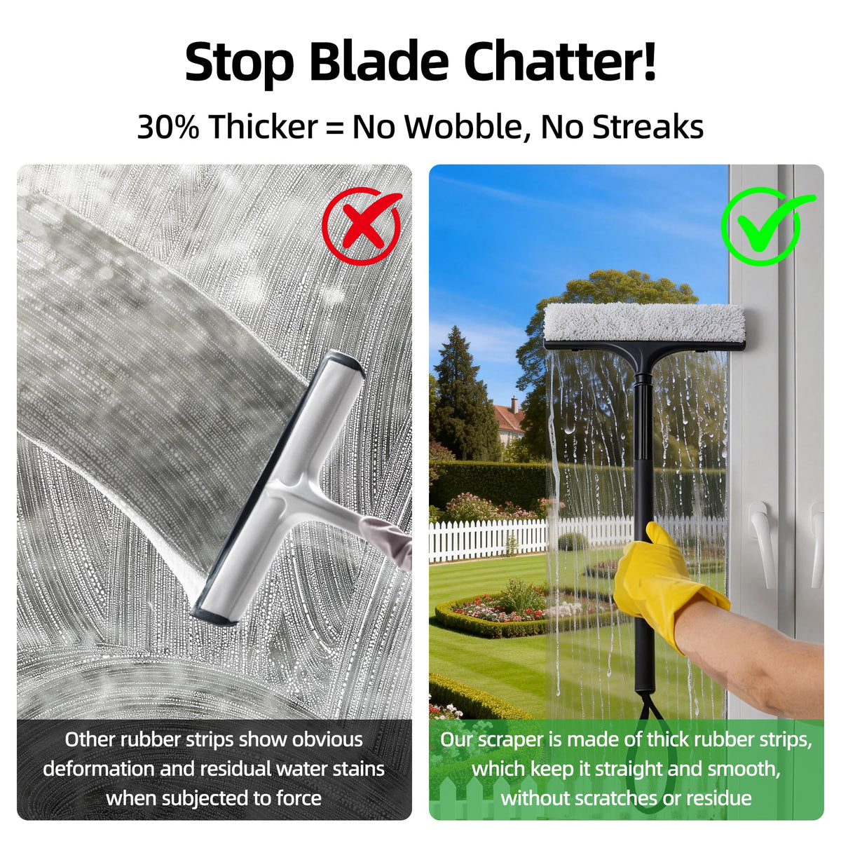 Window Squeegee with Flip-Head, Shower Squeegee 16-59" Long Handle Telescopic Pole & 30% Thicker Blade, Shower Squeegee for Glass Doors, Shower, Car