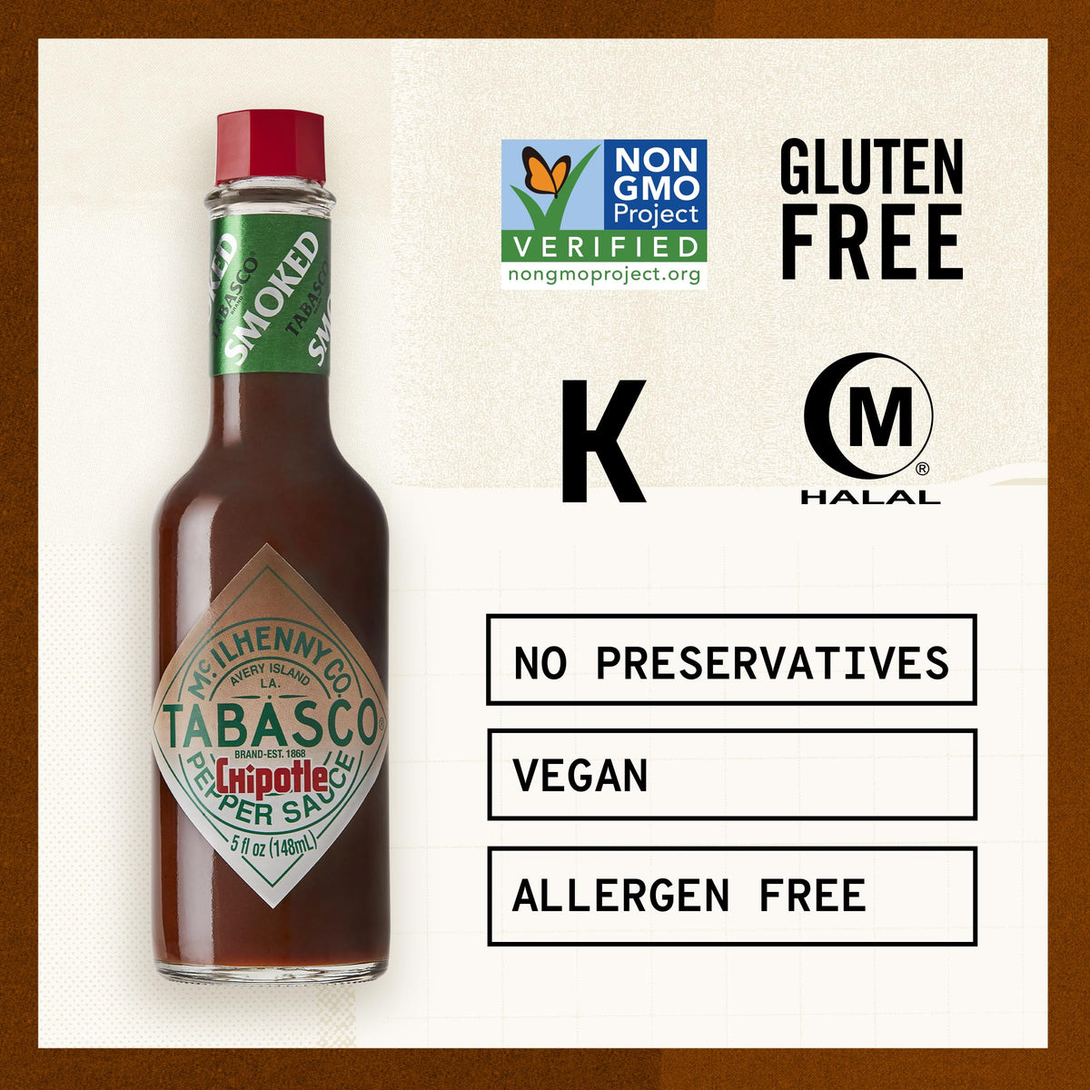 TABASCO Brand Chipotle Pepper Hot Sauce, Medium Heat, Glass Bottle, Smoky & Smooth, Great for Marinating or Grilling Meats, Chicken Burritos, & More