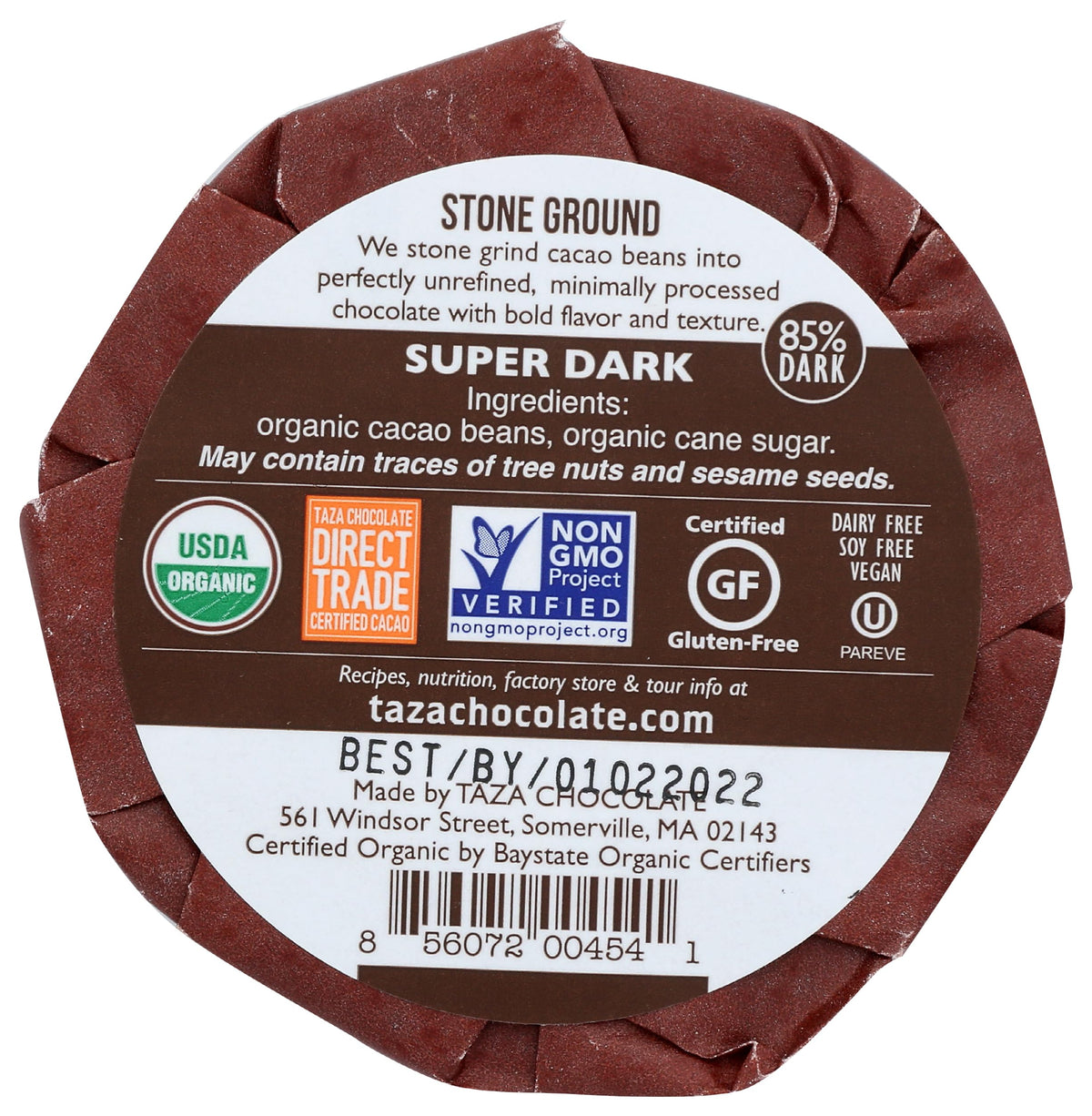 Taza Organic Chocolate Mexicano Super Dark Disc 85% Dark, 2.7 oz
