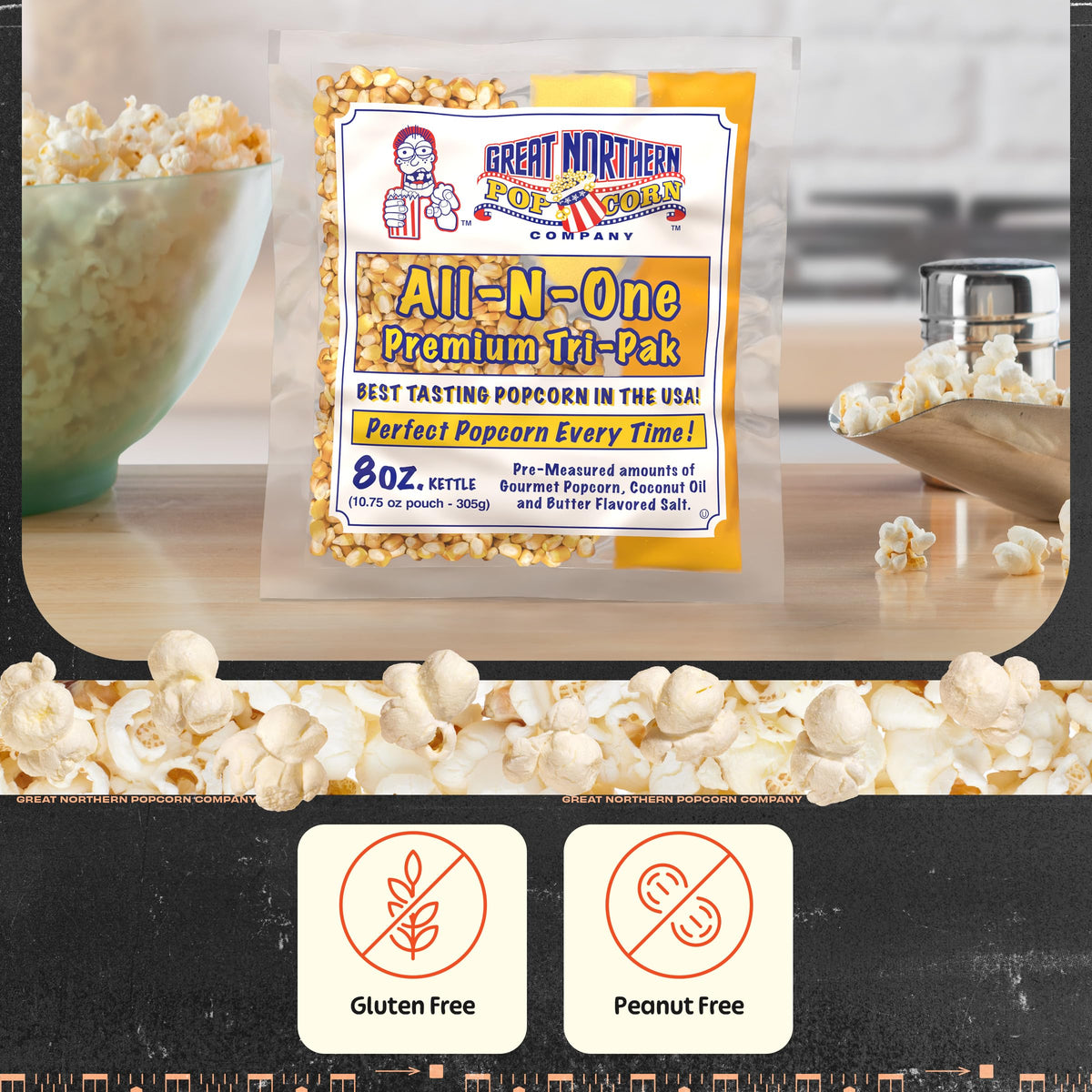 Movie Theater Style 40-Count Popcorn Packs - Pre-Measured 8-Ounce All-in-One Kernel, Salt, Oil Packets for Popping Machines by Great Northern Popcorn