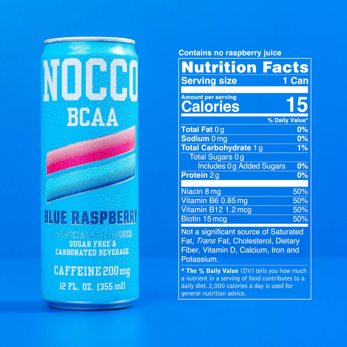 NOCCO Zero Sugar Energy Drink, Blue Raspberry - 12 Fl Oz (Pack of 12) - 180mg Caffeine, Sugar Free, BCAAs - Branched Chain Amino Acids, Carbonated