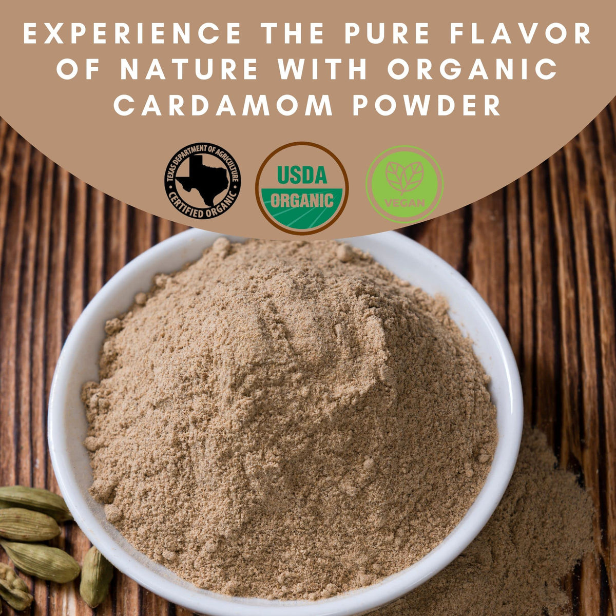 SPICY ORGANIC Cardamom Powder for Culinary Delights - Bulk Pack 10 LBS (160 oz) - Perfect for Flavoring Coffee, Baking, and Cooking - USDA Organic