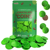 Fruidles Saint Patrick's Day 50 Clover Shamrock Leprechaun Chocolate Green Coins, Premium Belgian Nut-Free Milk Chocolate, Kosher, (50 Pack)