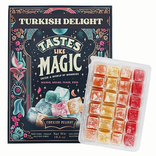 Tastes Like Magic Turkish Delight, Mix Fruit Mango Melon Peach Rose Flavors, Vegan Gluten Free, 10.6 oz