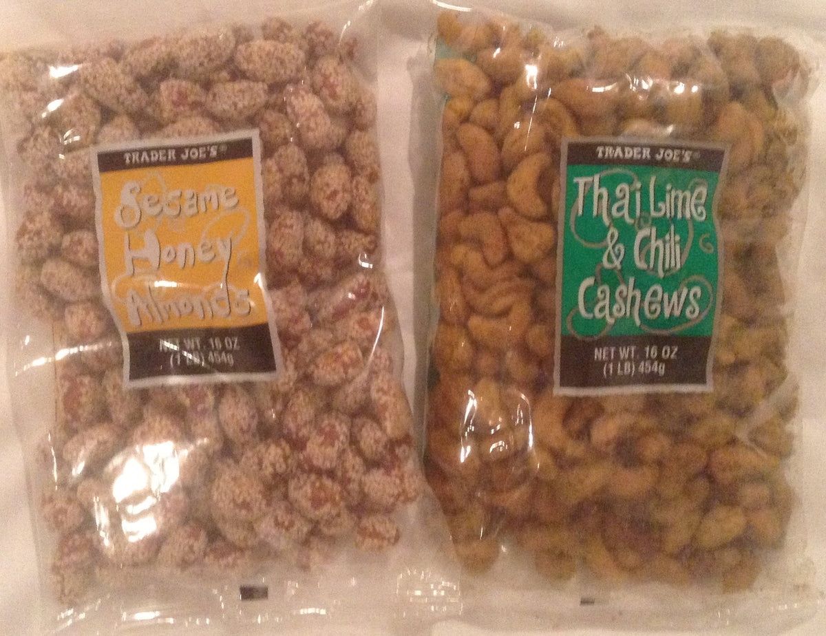Trader Joe Bundle - Thai Lime & Chili Cashews and Seseme Honey Almonds - 2 Items