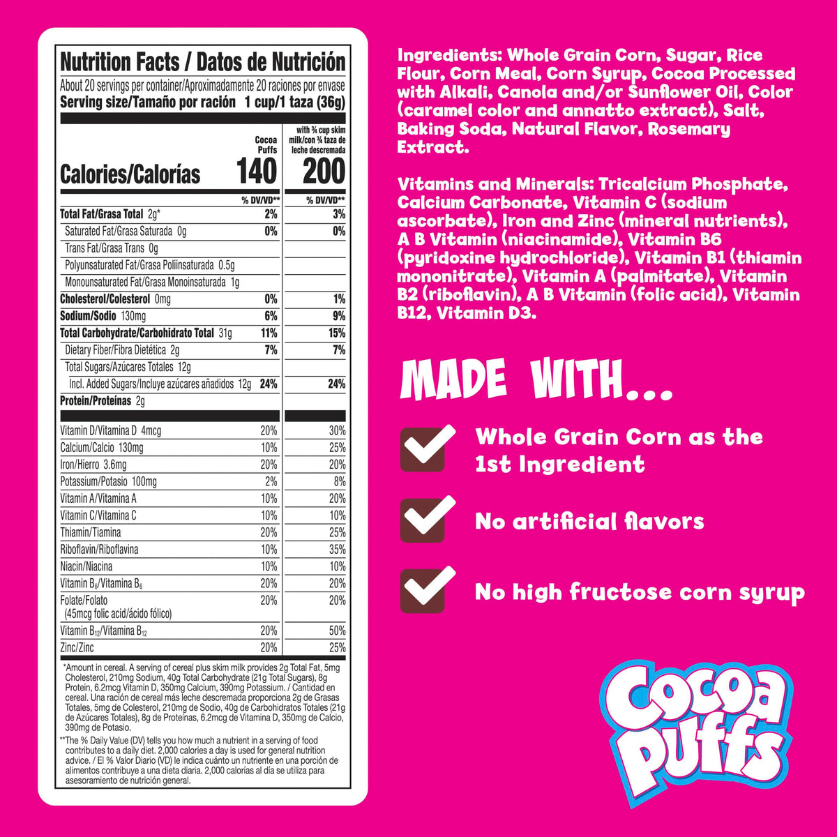 Cocoa Puffs, Chocolatey Breakfast Cereal, Made with Whole Grain, Mega Size, 25.8 oz