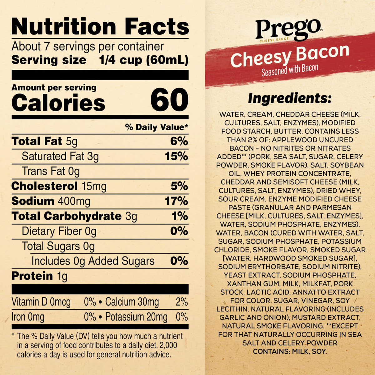Prego Cheesy Bacon Cheddar Cheese Sauce, 14.5 oz Jar