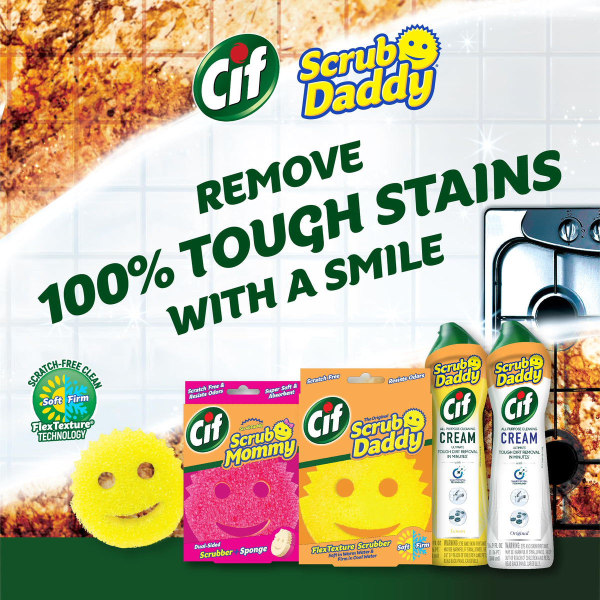 Scrub Daddy Scrub Mommy + Cif Cream All Purpose Cleaner, Original - Cleaning Supplies with Household Cleaning Cream & Non Scratch Sponge - Bathroom