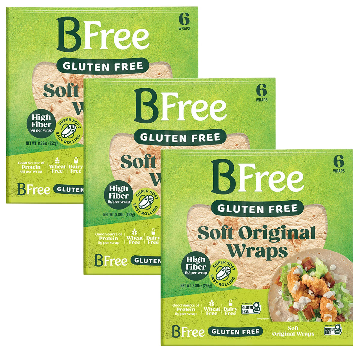 BFree Gluten Free Soft Original Wraps, Super Soft Easy Rolling Tortilla Wraps, High Fiber & Protein Vegan Dairy Free Wheat Free Keto Kosher Flatbread