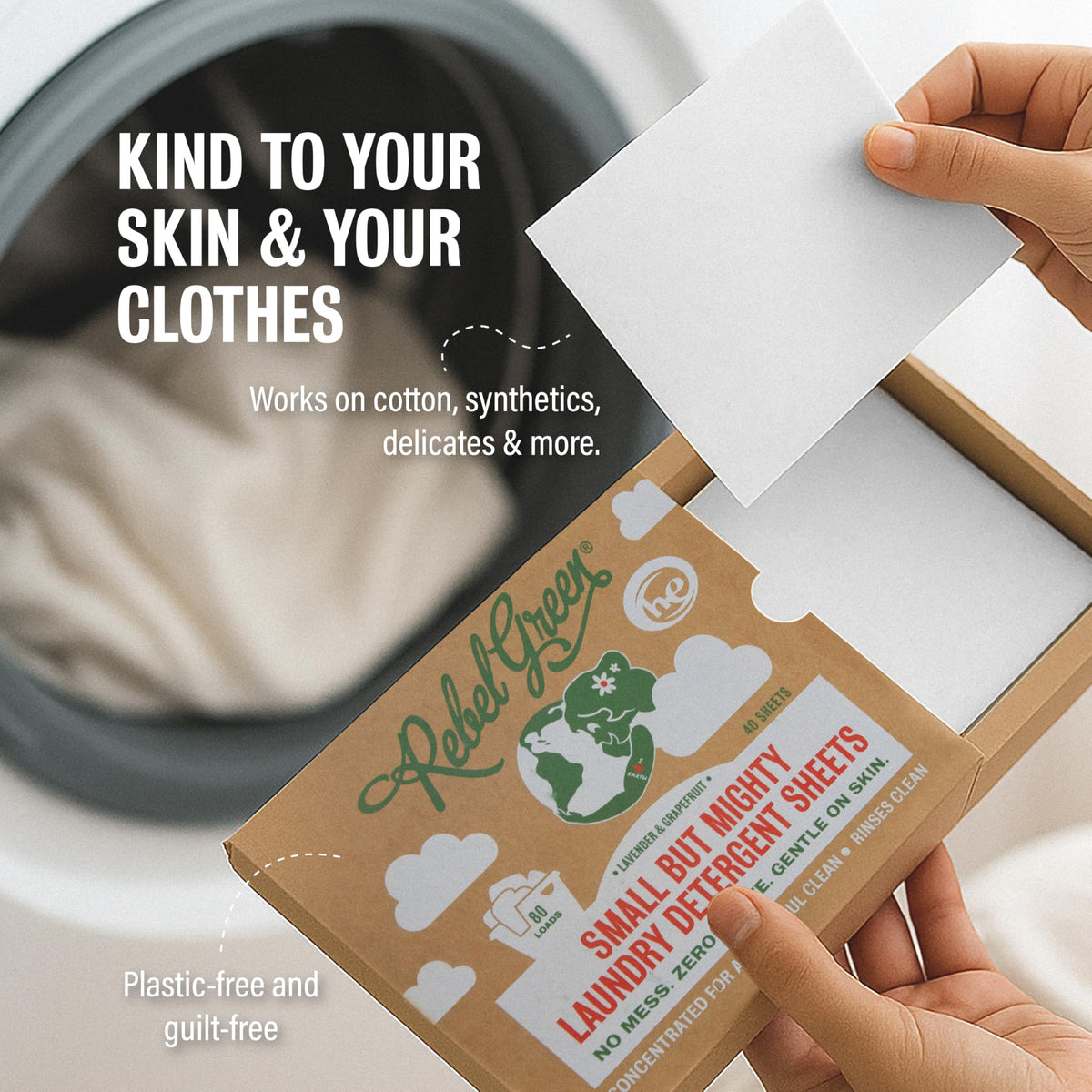 Rebel Green Small But Mighty Laundry Detergent Sheets - Enzyme Powered Laundry Solution - 32 Pre-Measured Washing Machine Sheets for 64 Loads