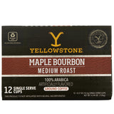 Yellowstone Maple Bourbon Medium Roast Coffee, Single Serve Recyclable Pods/Cups, 100% Arabica Beans, 12 Count