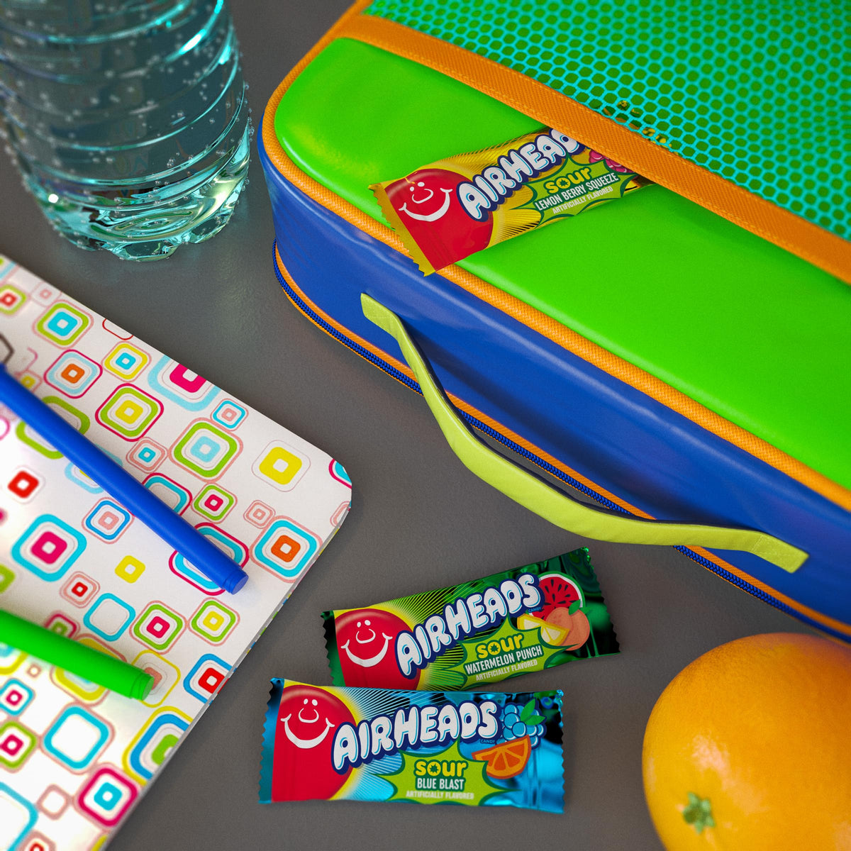 Airheads SOUR Candy Bars, Sour Watermelon Punch, Blue Blast, Lemon Berry Squeeze, 9 Bar Movie Theater Box