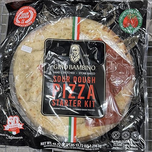 Gino Bambino Sourdough Pizza Starter Kit, Hand Stretched Stone Baked, 3 Crusts with Sauce, 45.72 oz