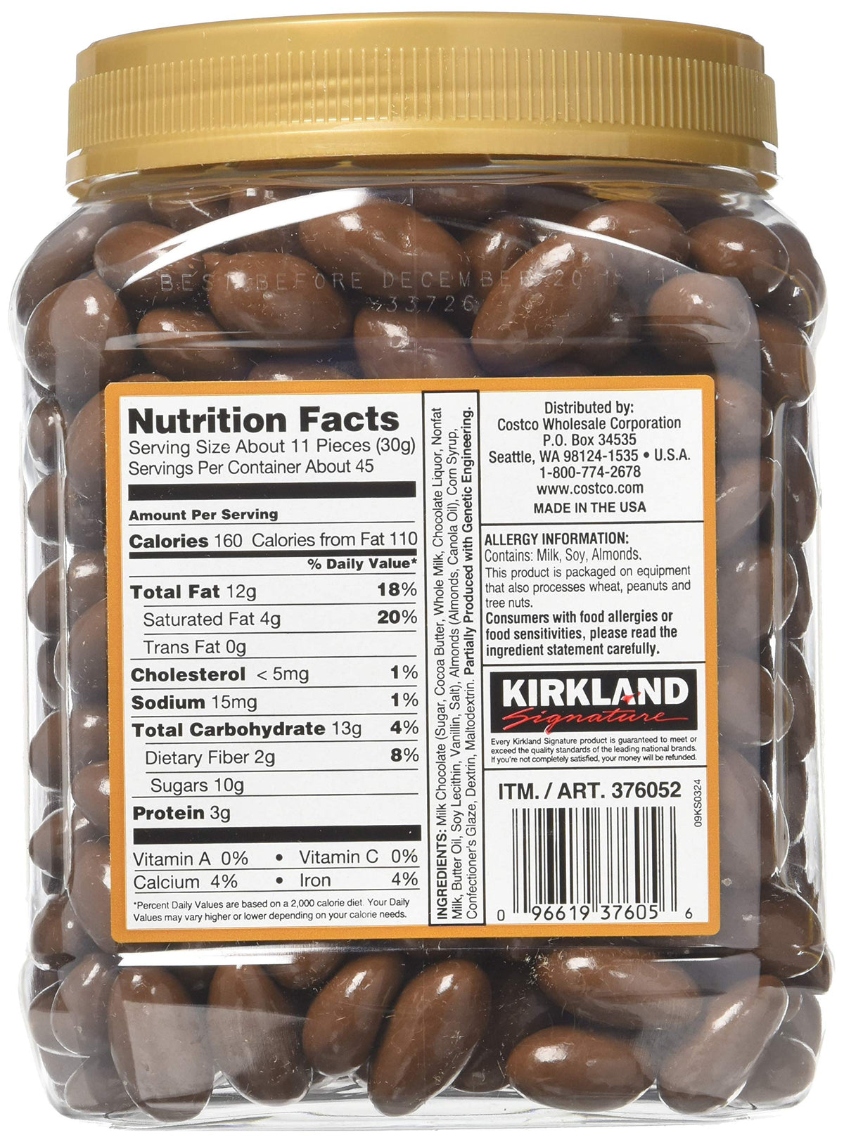 Kirkland Signature Milk Chocolate Roasted Almonds, 1 Pack