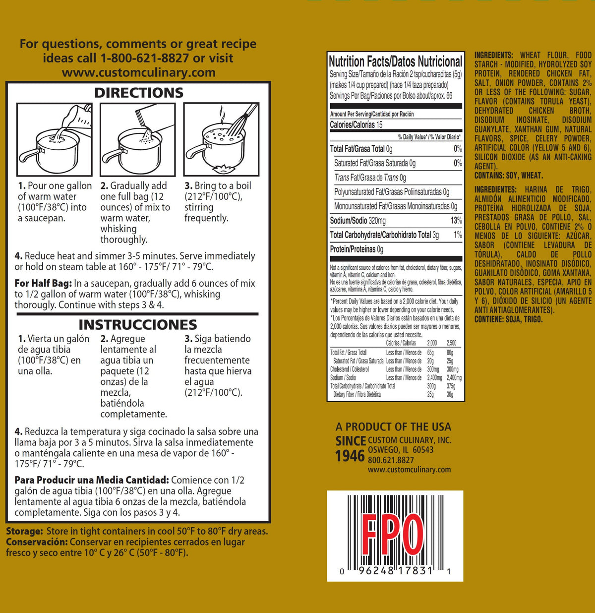 Custom Culinary PanrRoast Flavored Gravy Mix, Chicken, 12 Ounce