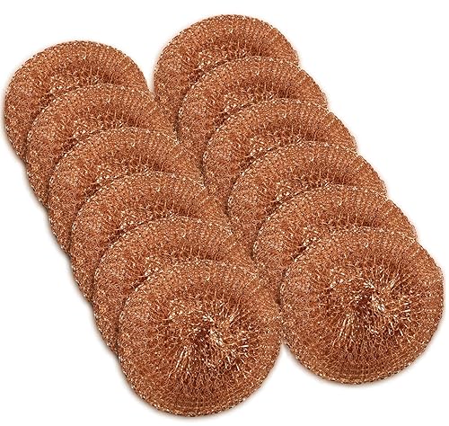 12 Pack Copper Coated Scourers by SCRUBIT - Scrubber Pad Used for Dishes, Pots, Pans, and Ovens. Easy scouring for Tough Kitchen Cleaning.