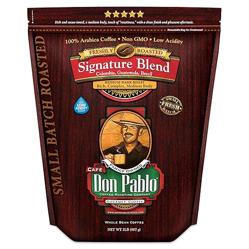 Don Pablo Gourmet Coffee - Signature Blend - Medium Dark Roast - Whole Bean Coffee - 100% Arabica Beans - Low Acidity and Non-GMO (2 Pound, Original)