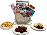Joyful Sleigh bursting with gourmet chocolates, cookies, and crunches! Perfect for businesses, clients, employees, Christmas, New Year, thank you