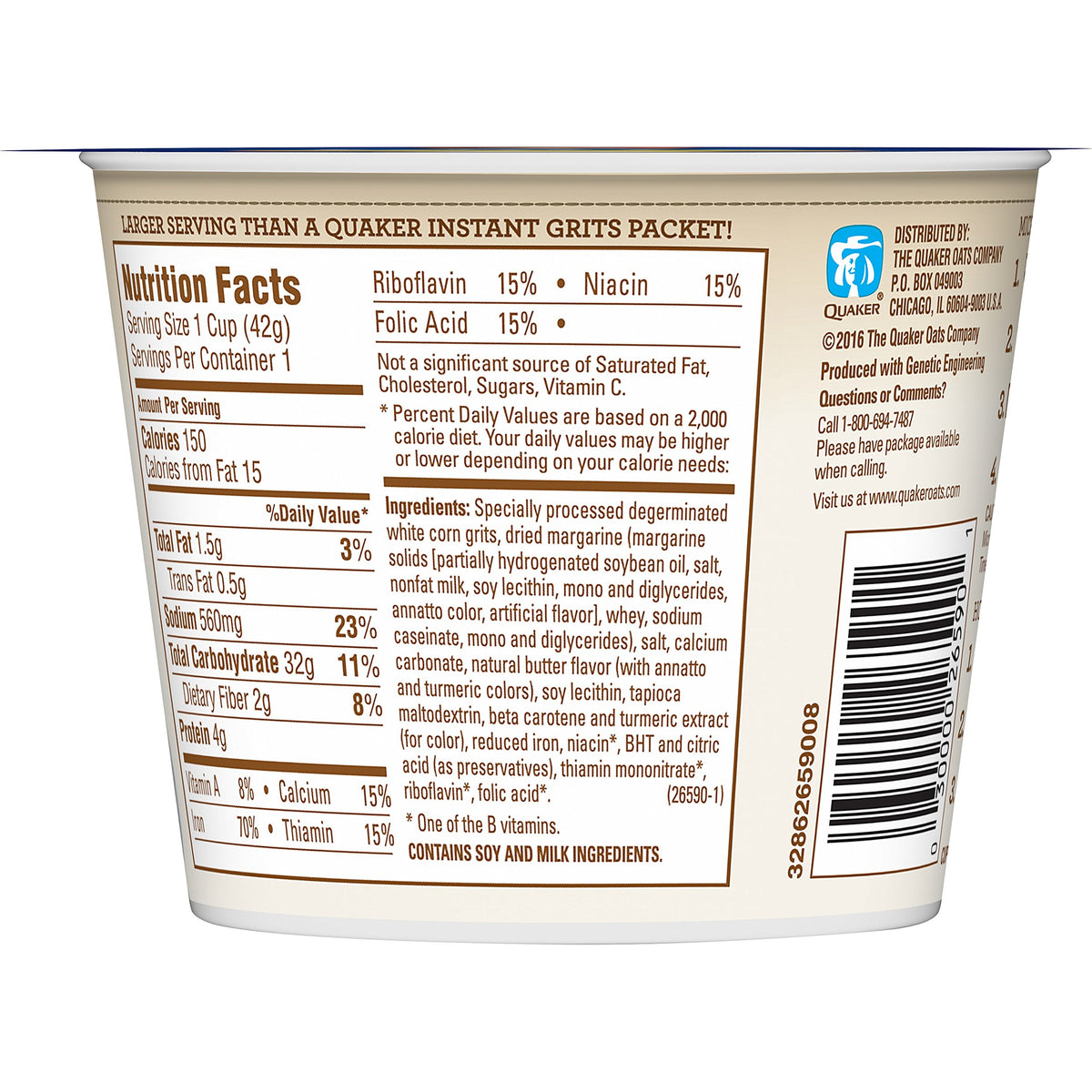 Quaker Instant Grits, Butter, 1.48 Ounce Cup