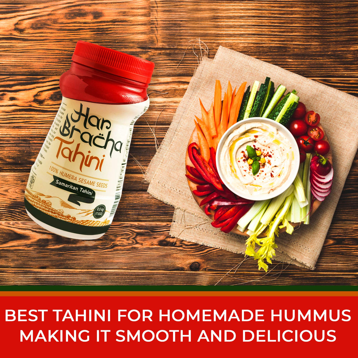 Har Bracha Tahini Paste (17.6 oz). 100% Natural, Vegan Friendly & Kosher Pure Ground Tahina Sauce. Raw Roasted Sesame Seeds for Oriental Dips, Salad