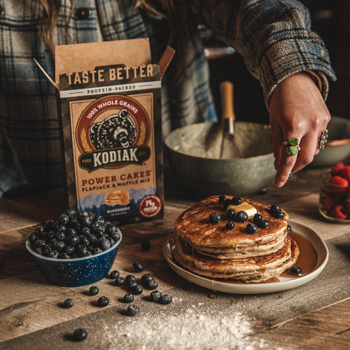Kodiak Cakes Power Cakes, Pancake & Waffle Mix, Blueberry, High Protein,100% Whole Grains (Pack of 1), 18 Ounce