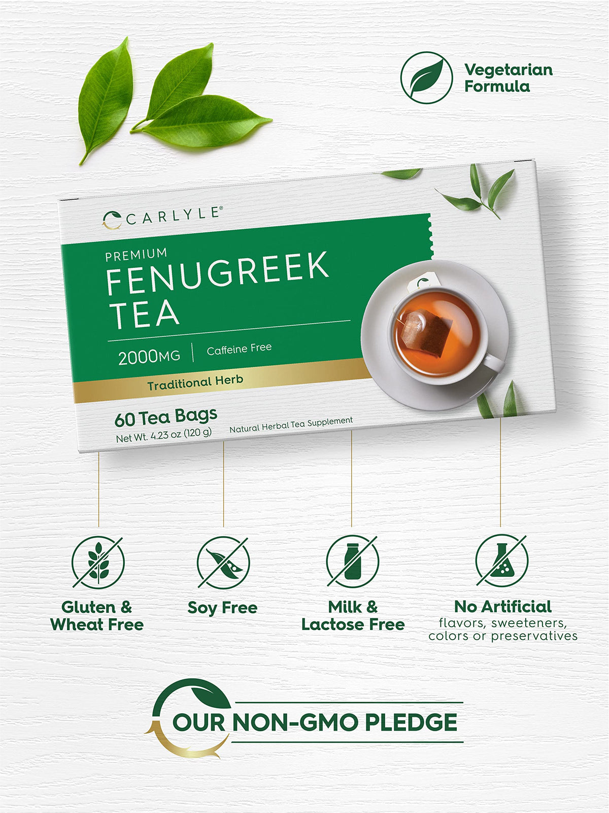 Carlyle Fenugreek Seed Tea | 60 Tea Bags | No Caffeine | Vegetarian, Non-GMO & Gluten Free Herbal Tea Supplement