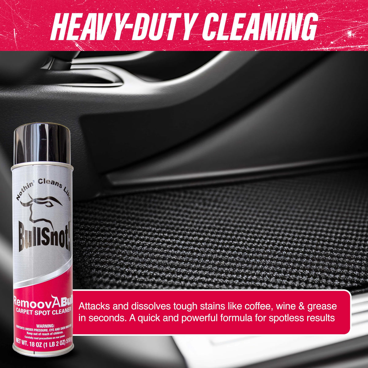 RemoovABull Carpet & Upholstery Stain Remover - Fast Acting, Powerful Cleaner for Oil, Grease, Dirt, Coffee, Urine & More - Ideal for Car Interiors