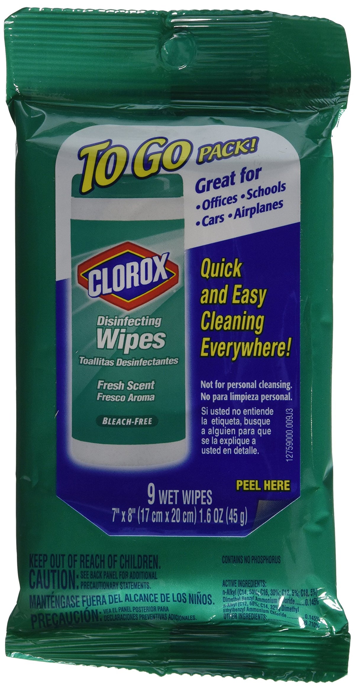 Clorox Disinfecting Wipes, Fresh Scent, To Go Pack!, 9 ct. (6 Pack)