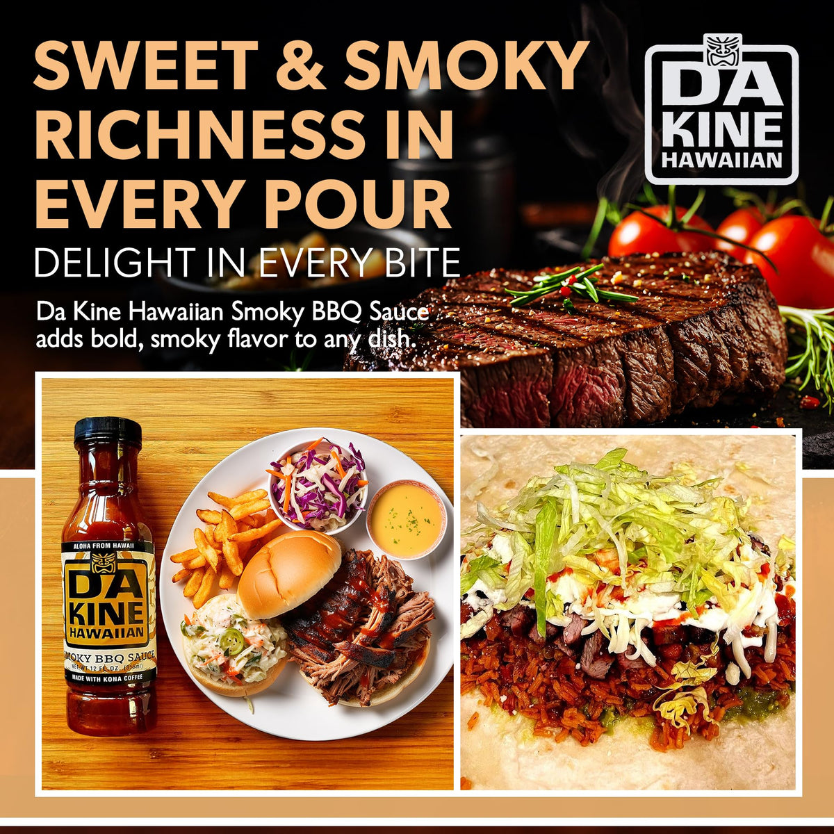 Da Kine Hawaiian Smoky BBQ Sauce - Sweet & Smoky Island Flavor - Made with Pineapple Juice - Gourmet Barbecue Sauce for Grilling, Marinades, Dipping