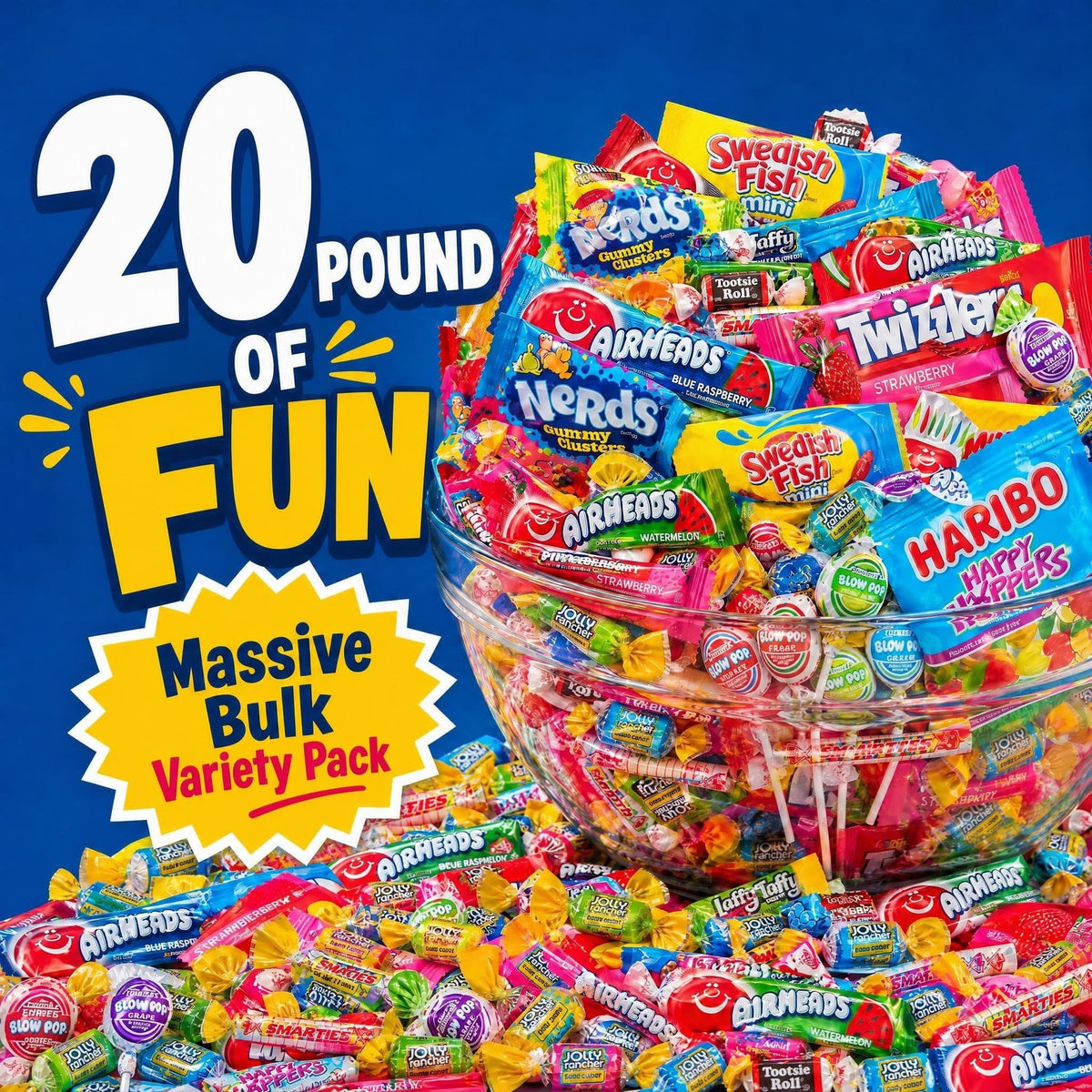 Bulk Candy Variety Pack - 20 lb - Bulk Individually Wrapped Candy- Candies - Trick Or Treat Candies - Piñata Filler Stuffers - Pinata CandyStuffers