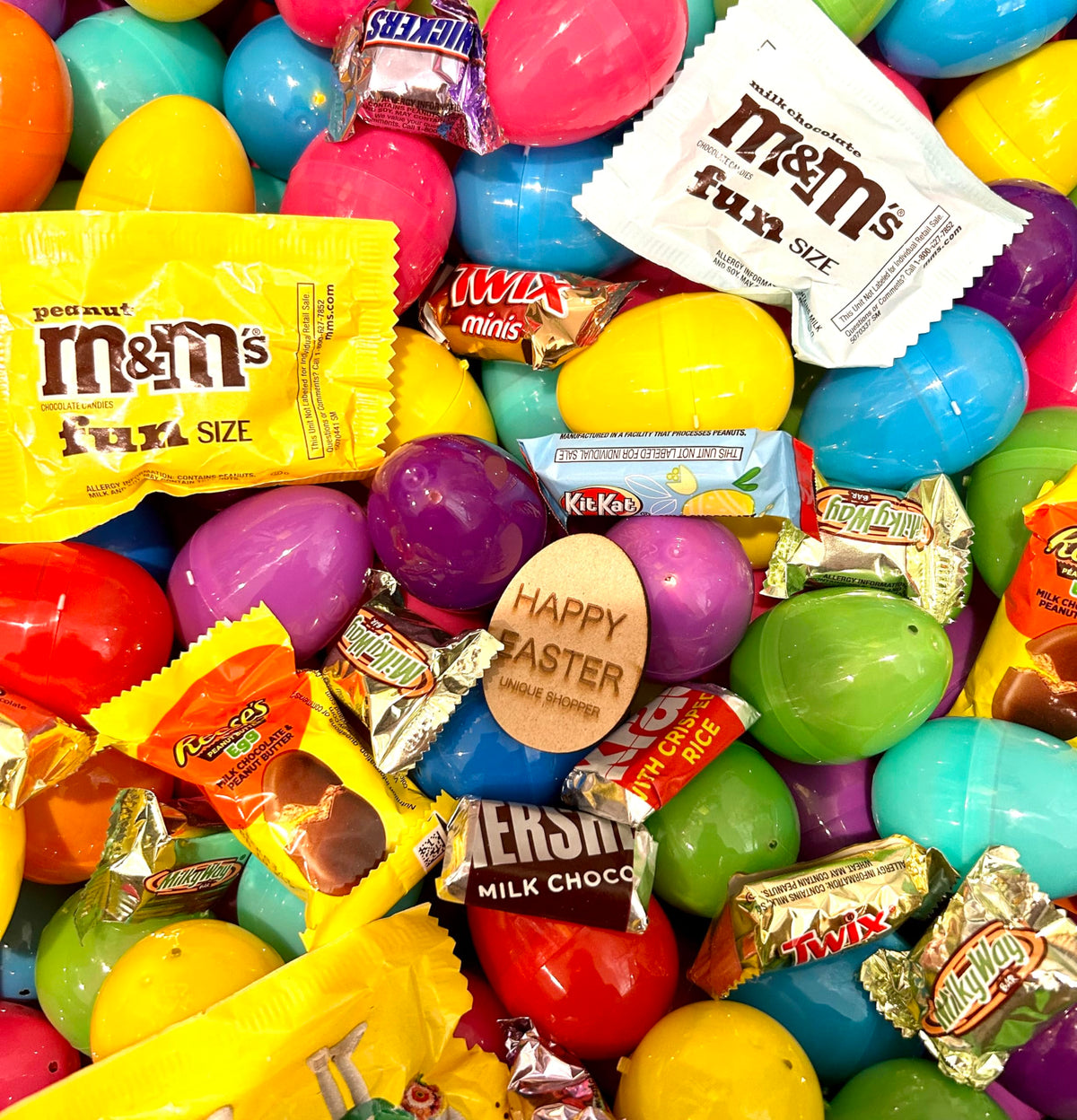 Pre Filled Chocolate Candy Plastic Easter Eggs with Free Unique Shopper Egg Token (25)
