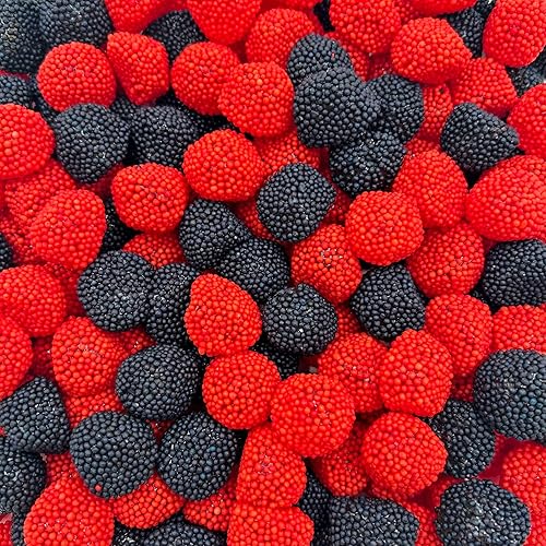 Berries Gummy Candy | 2 Pound Bag | Red and Black Soft Candy Bulk | Raspberry and Blackberry Crunchy Gummies for Dessert Decoration, Gifting & Buffets