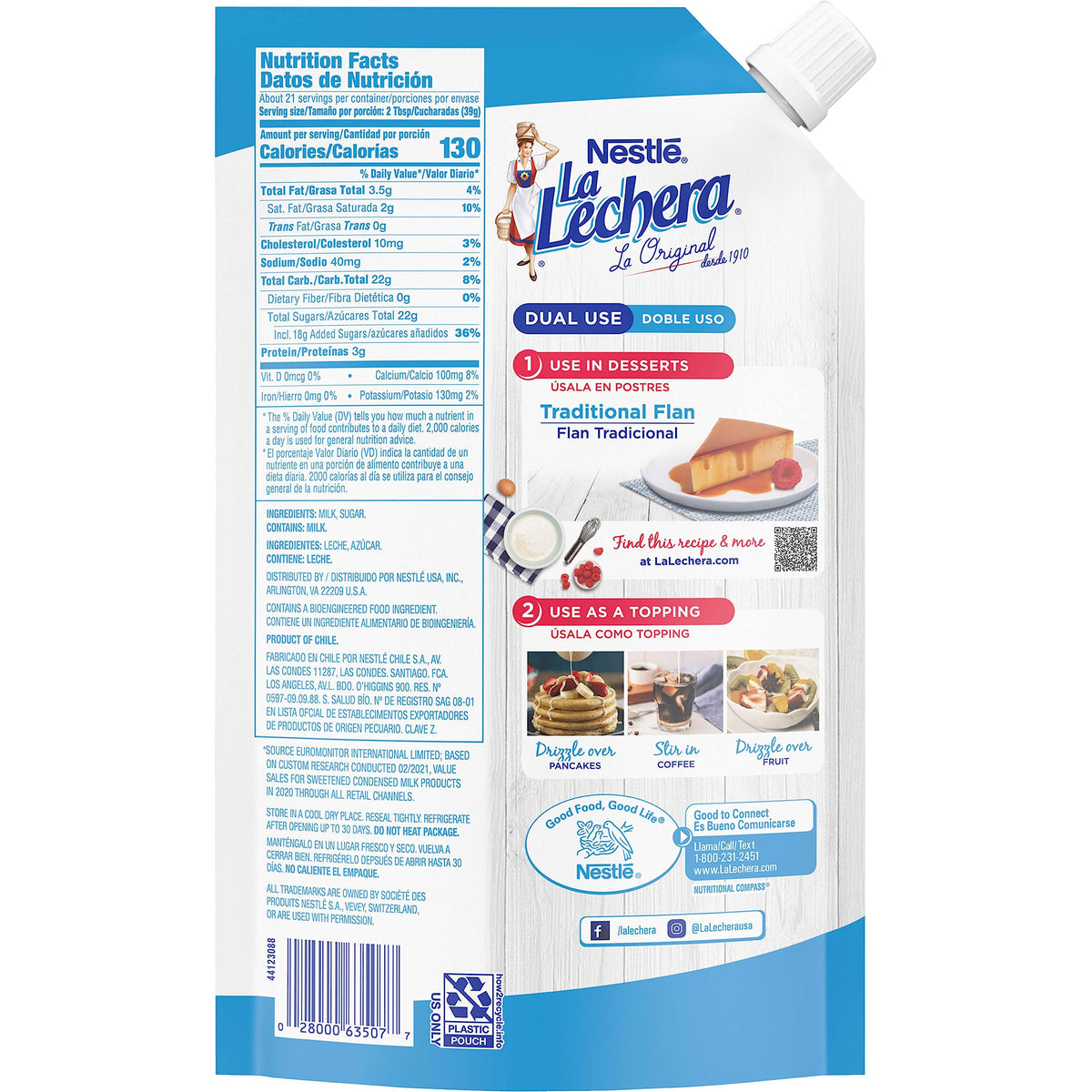 Nestle La Lechera Sweetened Condensed Milk, 28 Oz Squeeze Pouch