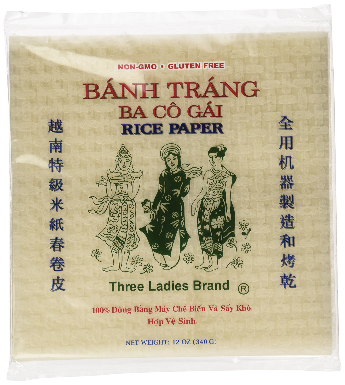 Three Ladies Spring Roll Rice Paper Wrappers (Square 22cm)