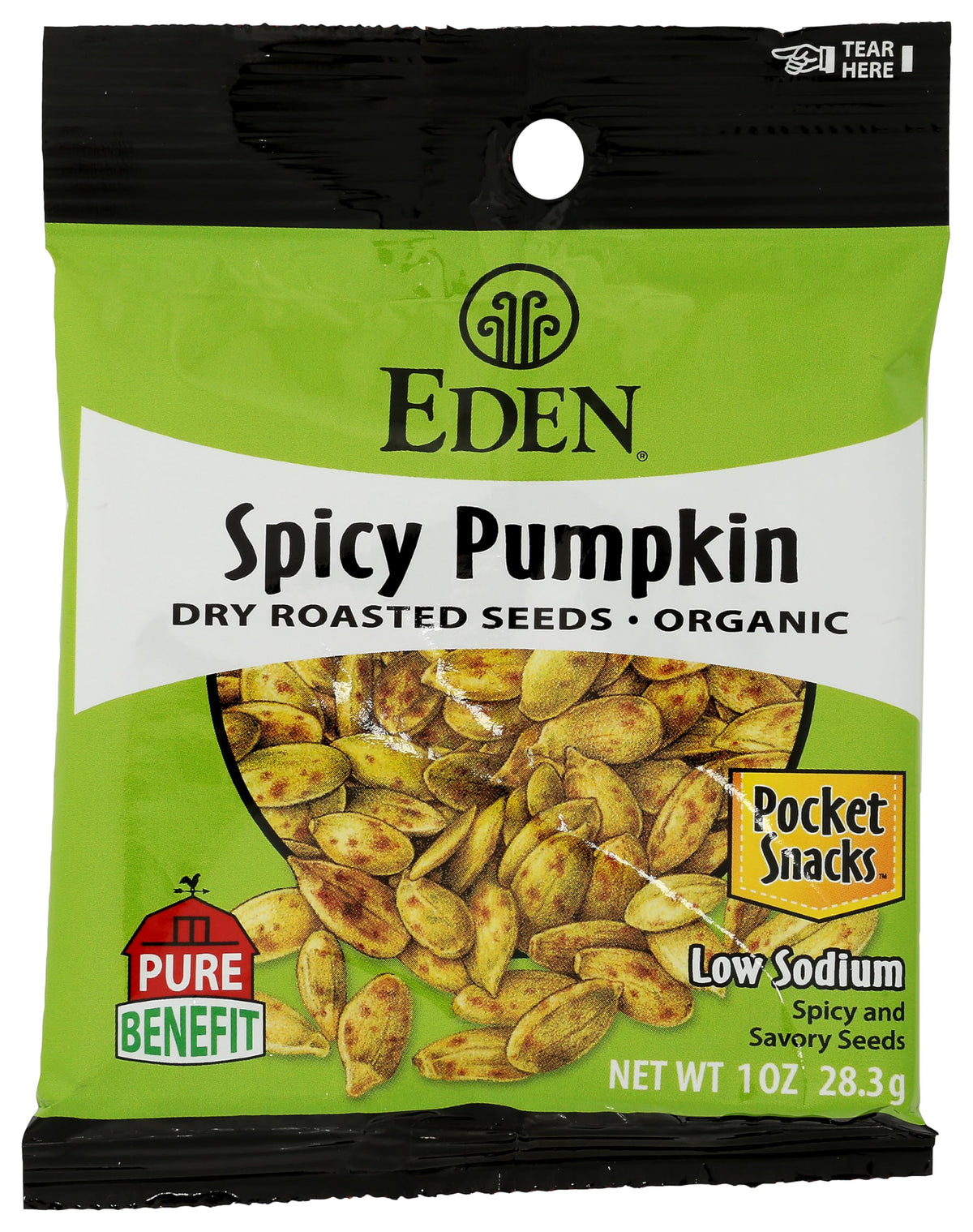 Eden Organic Spicy Pumpkin Seeds, Dry Roasted, Pocket Snacks, 1 Ounce (Pack of 12)