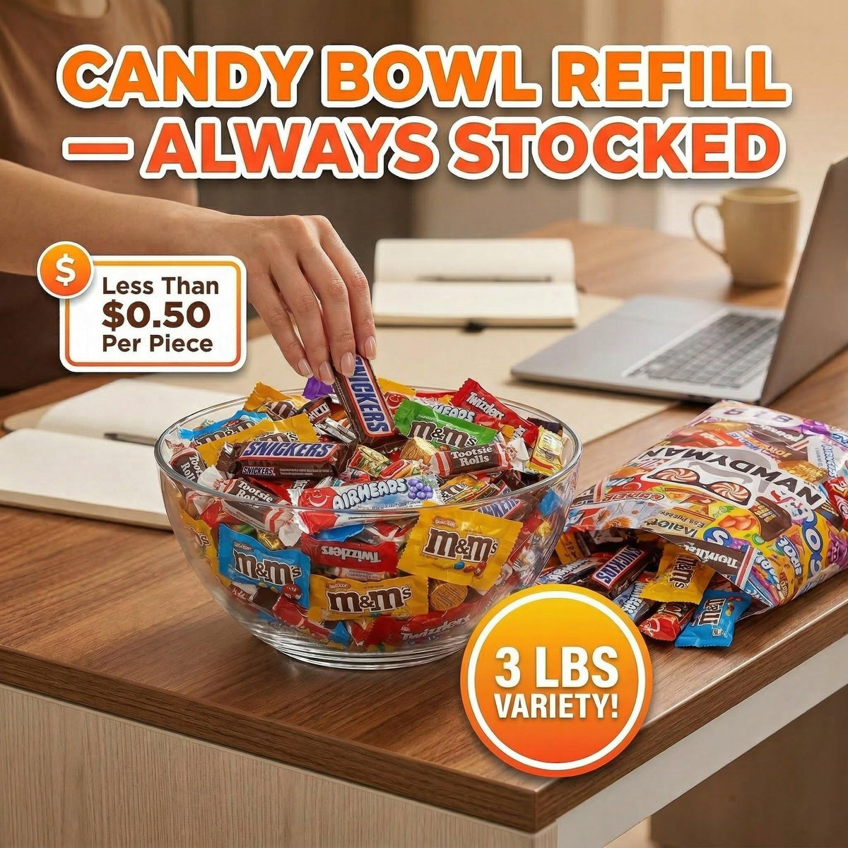 CANDYMAN Chocolate Candy Variety Pack, 3 LB Individually Wrapped