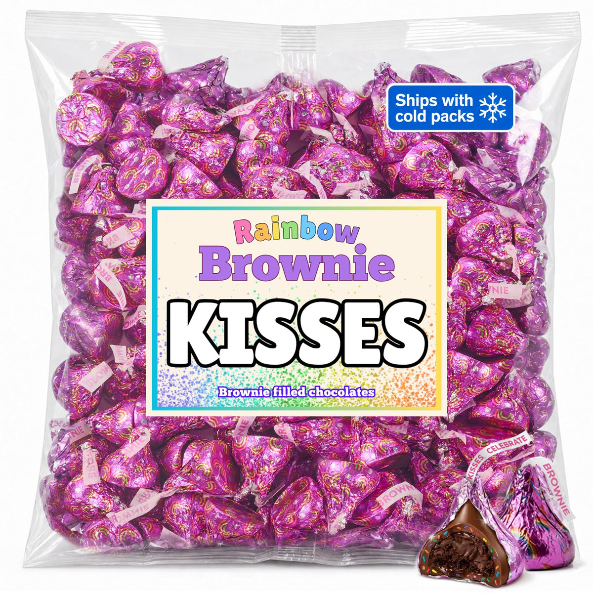 Hershey Kisses Rainbow Brownie Chocolate, Comes in a 1 LB Resealable pouch, Individually Wrapped Milk Chocolate with Brownie Flavored Creme