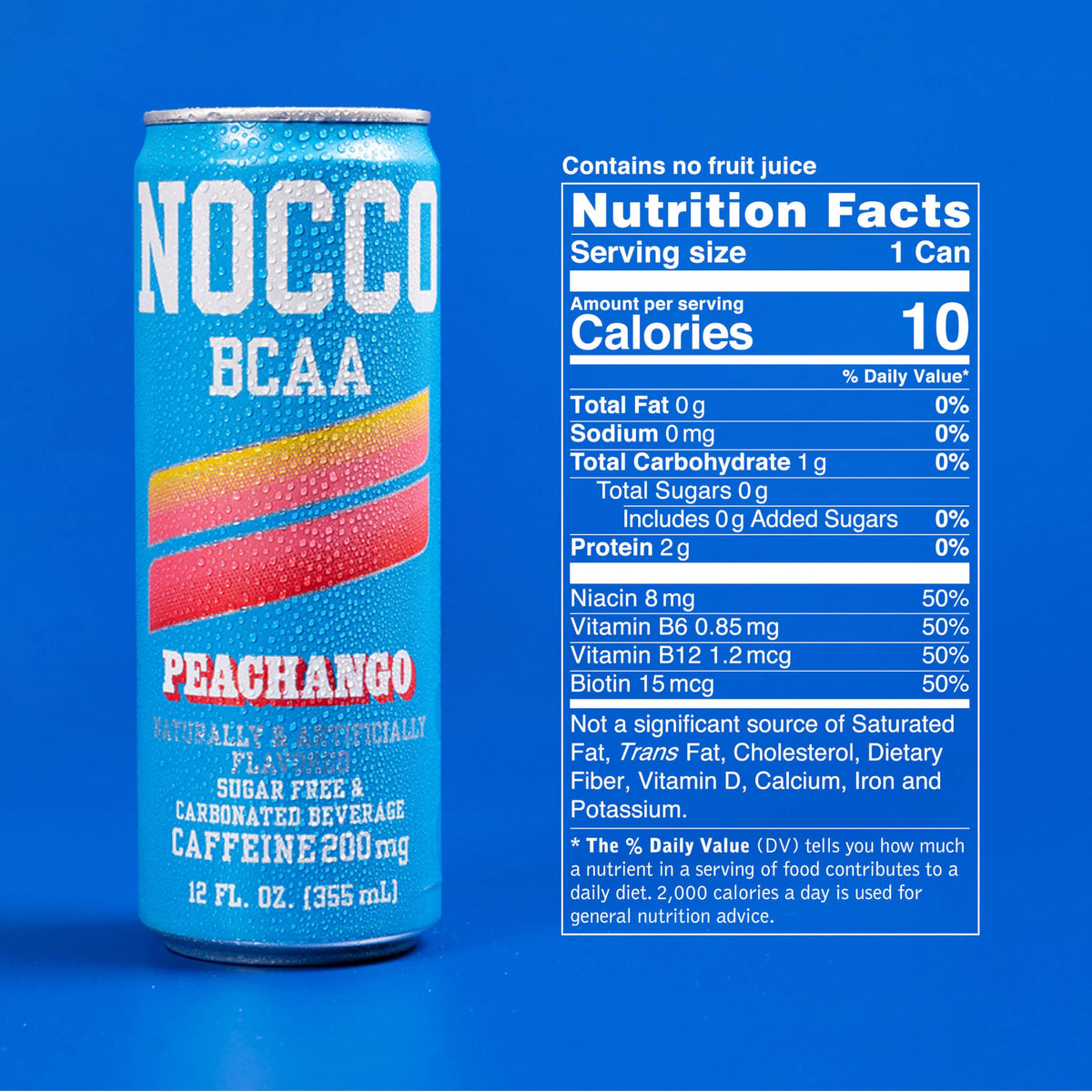 NOCCO BCAA Energy Drink PEACHANGO - 12 Fl Oz (Pack of 12) - 200mg of Caffeine, Sugar Free Energy Drinks - Carbonated & Low Calorie, BCAAs, Vitamin B6