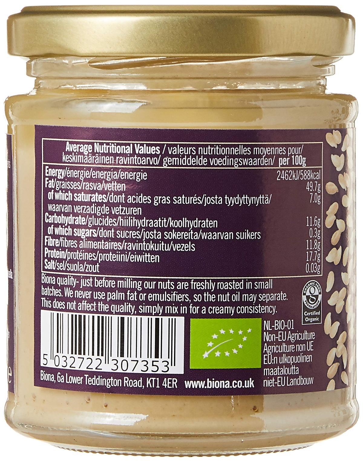 BIONA Organic White Tahini, 170 GR