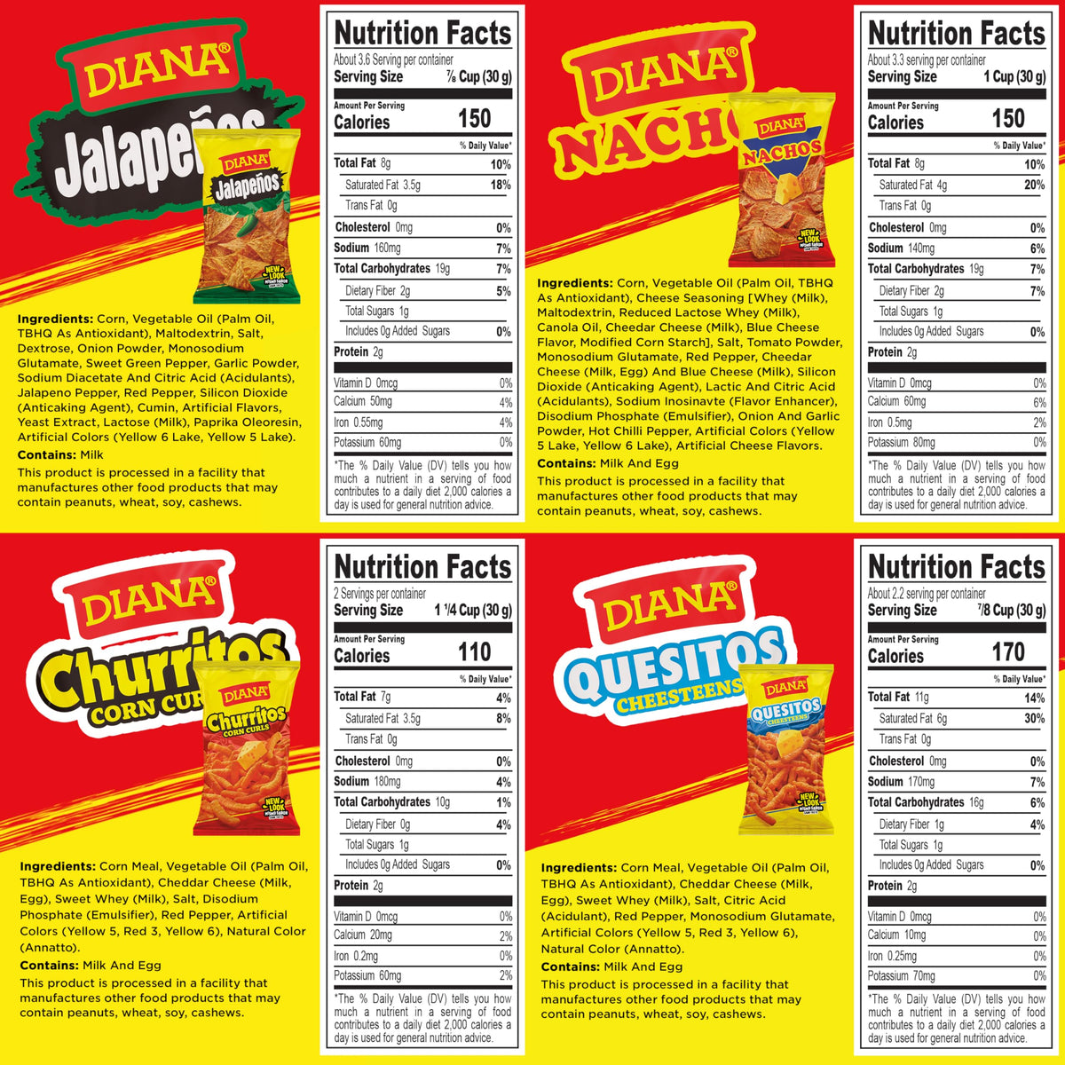 Diana Jalapeños, Nachos, Churritos and Quesitos Snack Variety Pack, 18 Bags, 16.8 Oz