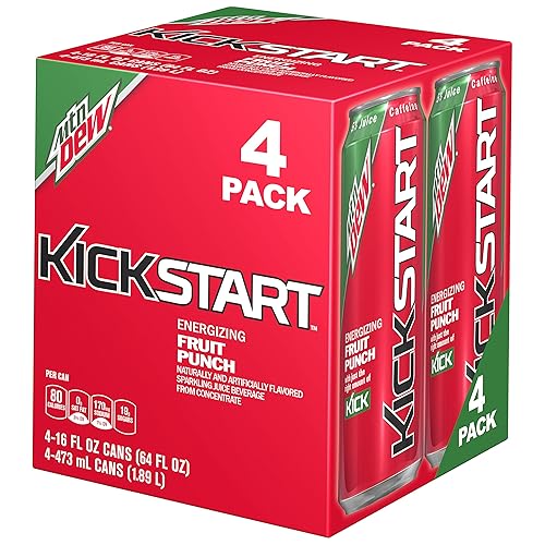 Mountain Dew Kickstart Sparkling Juice Beverage, Fruit Punch, 16 Ounce (Pack of 4)