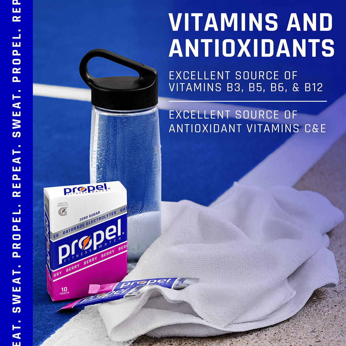 Propel Powder Packets Lemon With Electrolytes, Vitamins and No Sugar, 0.08 Oz (Pack of 10)