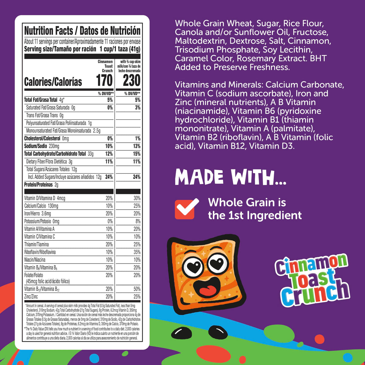 Cinnamon Toast Crunch Breakfast Cereal, Crispy Cinnamon Cereal, Large Size, 16.8 oz