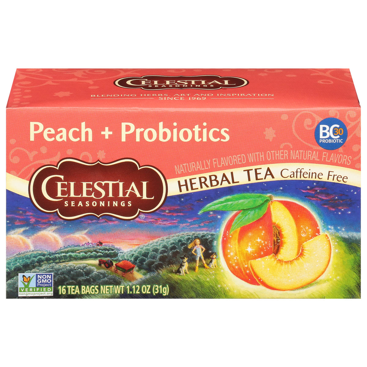 Celestial Seasonings Peach + Probiotics Herbal Tea, 16 Tea Bags