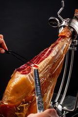Iberico Ham de Bellota Shoulder (Paleta) Cured for 24 Months, Between 20-25 Servings, 10-12 lbs from Fermin Plus Ham Holder and Iberico Ham Knife