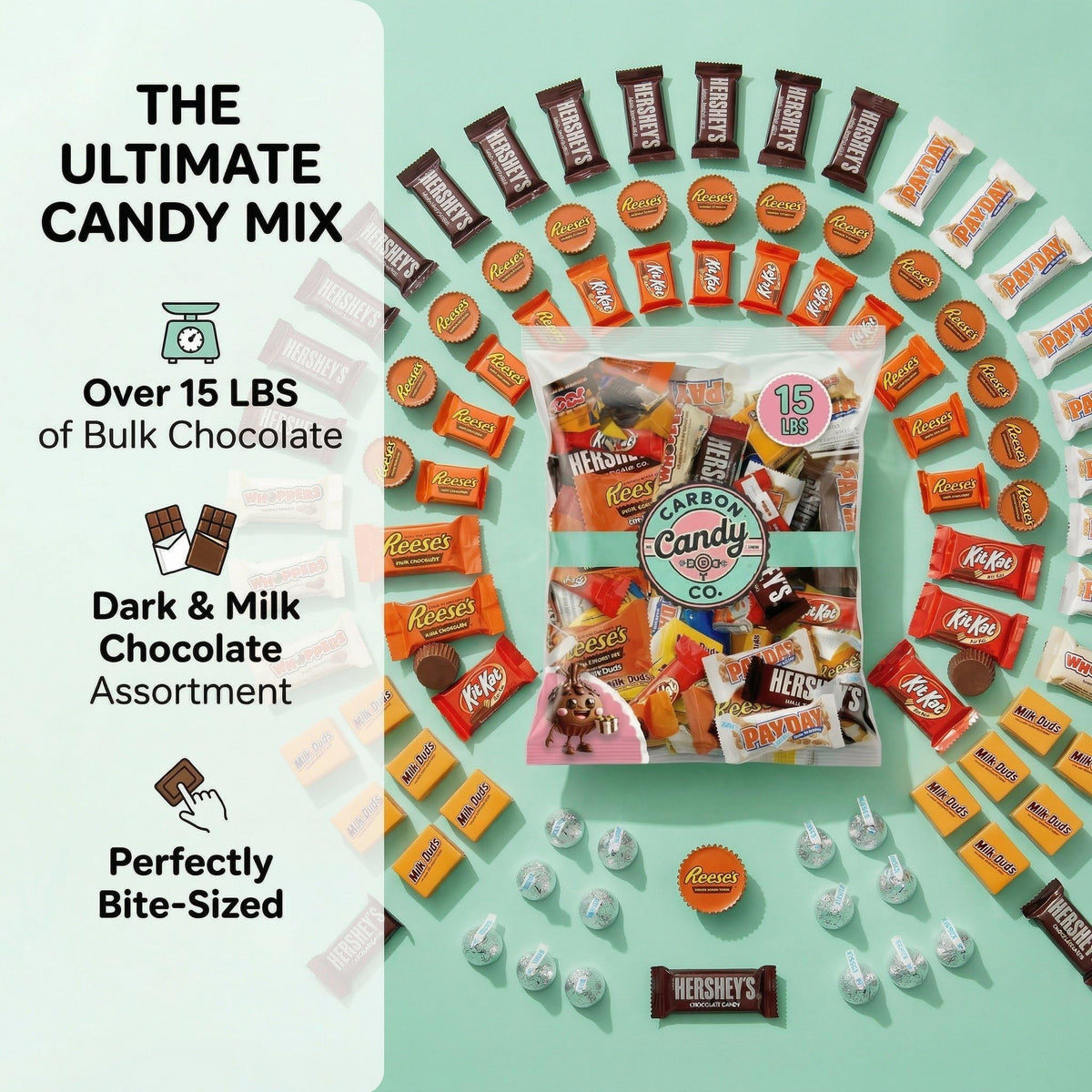 Chocolate Candy Variety Pack, 15 Lb - Mini Bars, Individually Wrapped