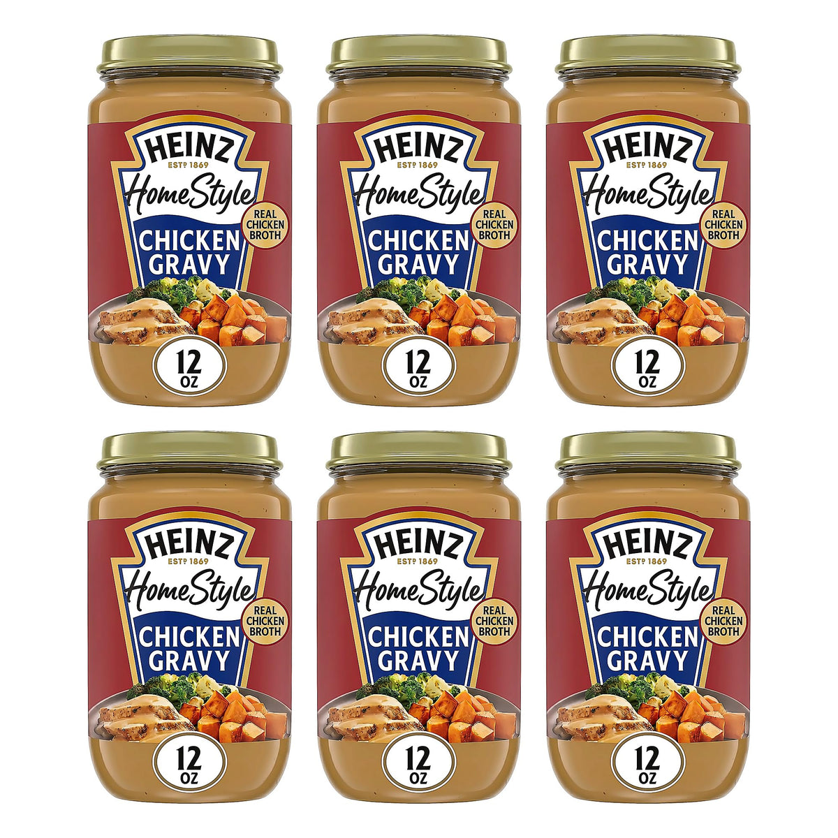 Heinz HomeStyle Classic Chicken Gravy, Savory Poultry Base, Ready to Serve Gravy for Quick Mashed Potatoes and Easy Roast Meals, 12 Ounce (Pack of 6)
