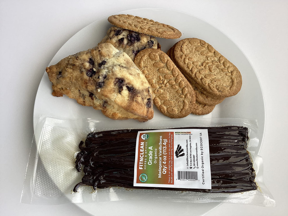 4oz Organic Madagascar Vanilla Beans Grade A. Certified USDA Organic. 6"-8" by FITNCLEAN VANILLA. Bulk for Extract, Cooking and Baking by the Weight
