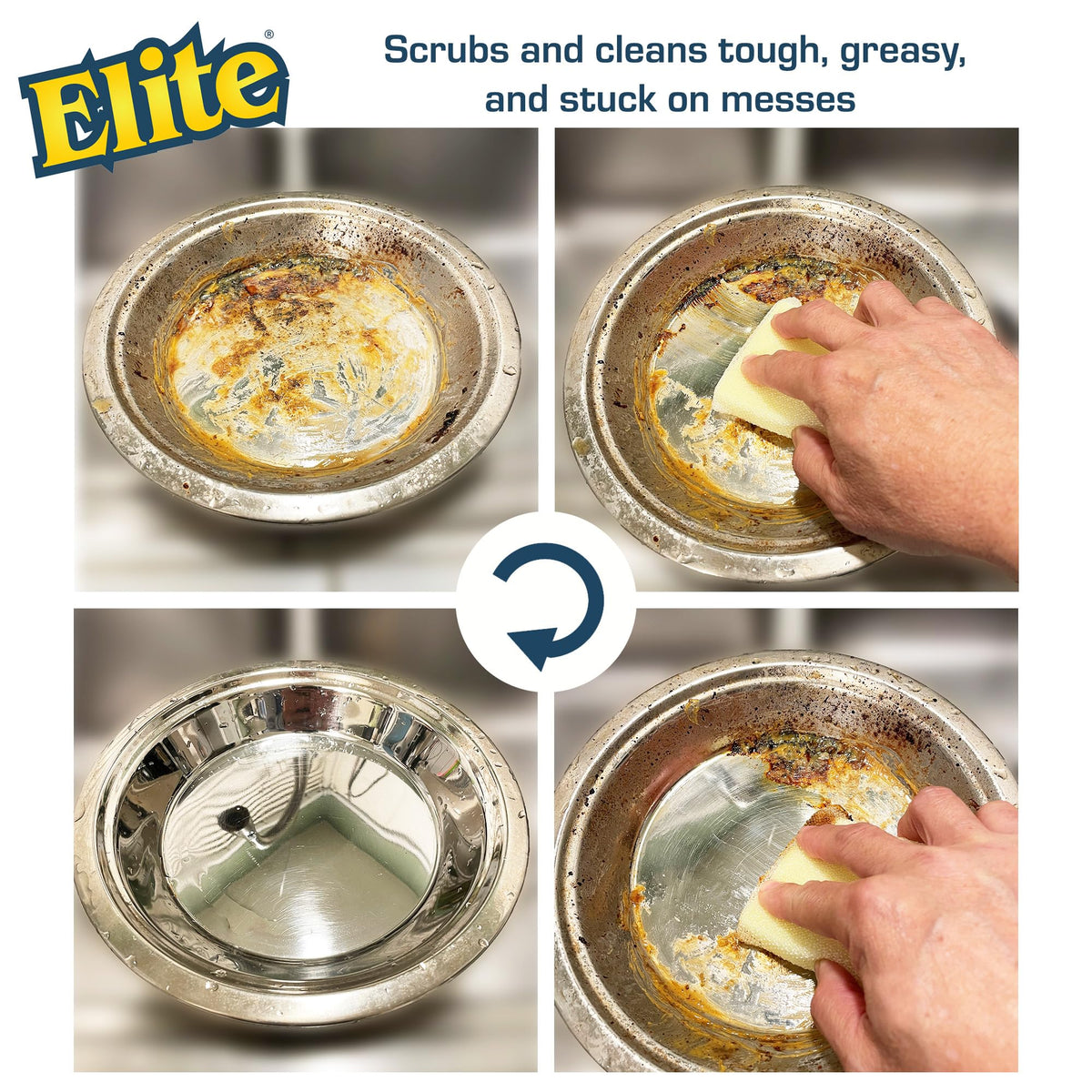 Elite PRO All Purpose Cleaning Pad, 6 Pack, Non Scratch, Dish Sponge, Scrubber, Made in USA. Large Thin Sponge for Kitchen and Household Use. Flexible